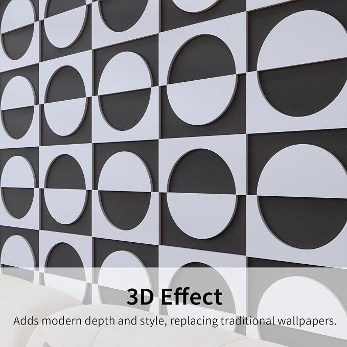12PCS PVC Modular Decorative Fretwork Wall Panels for Living Room Lobby Bedroom, Half Circle-White Matte White Finish - Image 5