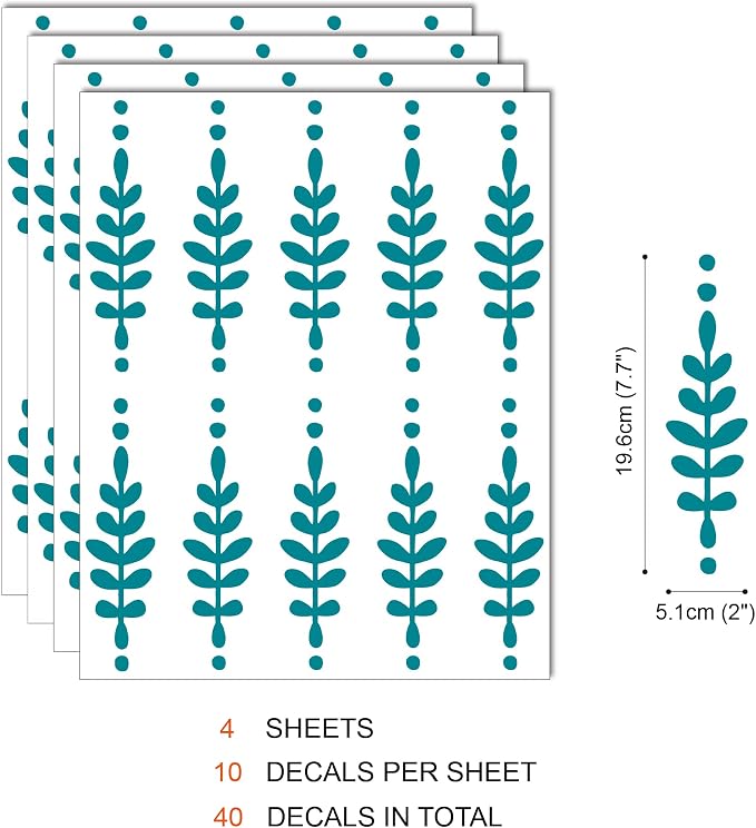 Teal Floral Leaves Wall Decals, Modern Boho Flower Wall Art Decor | Matte vinyl, easy to apply for living room, bedroom, office. Stunning painted look for a minimalist botanical accent wall. - Image 5