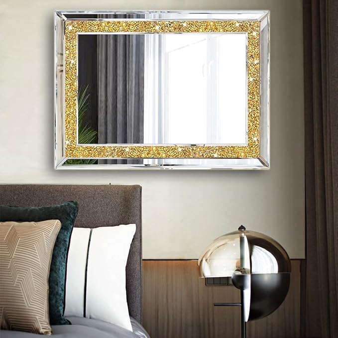 2 Piece Wall Mirrors, Crush Diamond Wall Decor, Gold Color Decorative Mirrors for Living Room, Bedroom, Bathroom. (11'x15') - Image 4