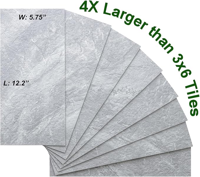 AULIGET 20-Piece Peel and Stick Backsplash Wall Tiles, 6" x 12" PVC Grey Marble Faux Stick on Tiles for Backsplash Kitchen, Bathroom, Laundry Room, Camper, Fireplace - Image 3