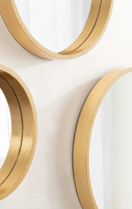 Kate and Laurel Travis Modern Round Wall Mirror Set; Set of 3; Varying Sizes; Gold; Decorative Three-Piece Circle Mirror Set for Use as Bathroom Mirror Decor or Gallery Wall Mirrors - Image 5