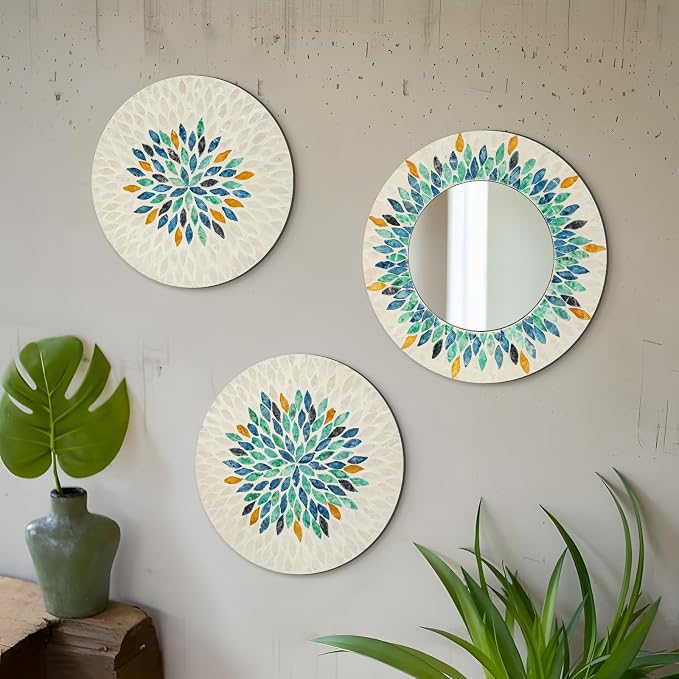 Jewel-Tone Mother of Pearl Mirror Wall Decor for Living Room,Colored by TEIPAI