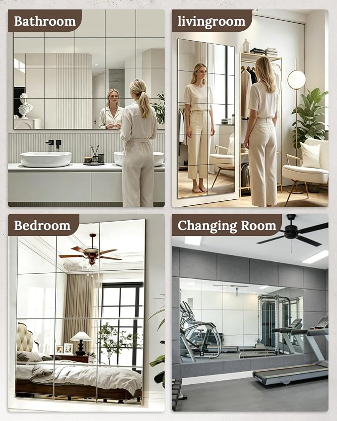 20 Pack Peel and Stick Mirror Tiles, 12x12 Inch Shatterproof Flexible Stick on Mirrors for Wall Self-Adhesive Sticker for Bedroom, Door, Bathroom, and Dance Studio Installation - Image 7