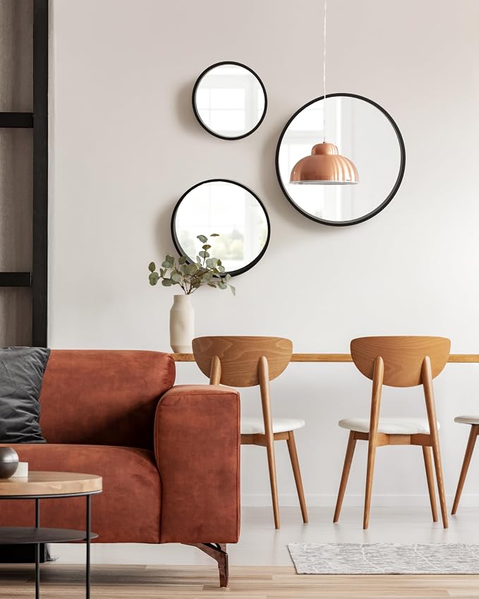 Kate and Laurel Travis Modern Round Wall Mirror Set; Set of 3; Varying Sizes; Black; Decorative Three-Piece Circle Mirror Set for Use as Bathroom Mirror Decor or Gallery Wall Mirrors - Image 4