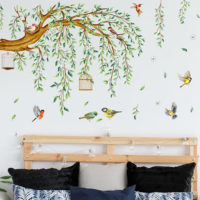 Lilac Large Green Tree Wall Decals 4 Sheets Leaves Branch Wall Murals Decor | Waterproof Hanging Vine Tree Wall Decals Peel and Stick for Living Room Bedroom (Green Vine, 11.8 * 35.4inch) - Image 3