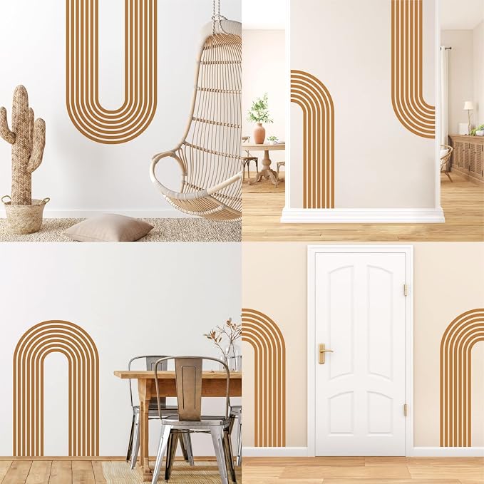 Brown Arch Wall Decals Large Minimalist Modern Wall Stickers Peel and Stick | Half arch line wall stickers, geometric decal, removable, vinyl wall art mural, self adhesive, for living room bedroom office - Image 7
