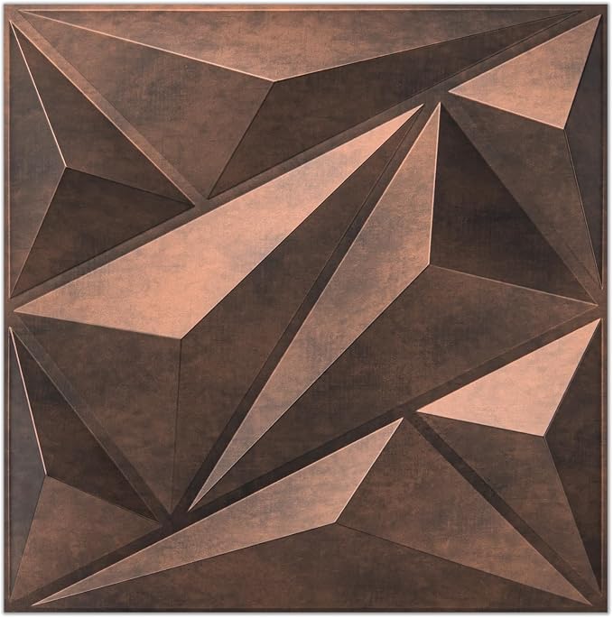 Art3dwallpanels 3D Wall Panels Diamond, PVC Antique Copper | 3D Raised Diamond Wall Tiles, Waterproof Fireproof, 12 Sheets Large Size Pack, Easy DIY Install for Bedroom Living Room Wall by Art3dwallpanels