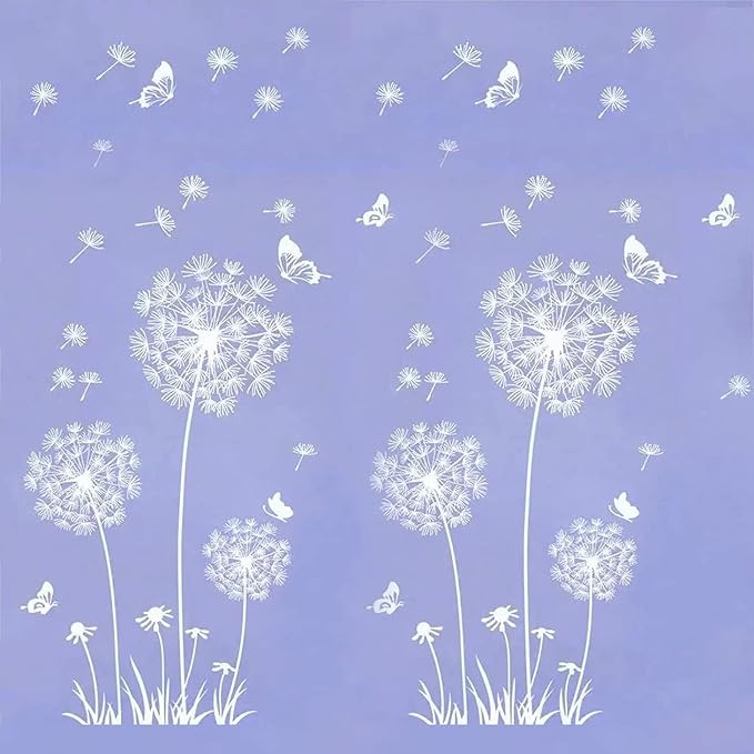 Arawat 2 Set White Dandelion Wall Decals Stickers Peel and Stick Large Vinyl Floral Wall Stickers & Murals Art Flower Walls Decals for Bedroom Bathroom Living Room Door Restroom - Image 2