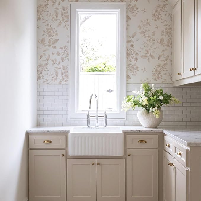 Vintage Floral Peel and Stick Wallpaper 17.32"x 118.11" Neutral Toile Removable Self Adhesive Wallpaper for Bathroom Bedroom (Timeless Blossom, 17.32"x 118.11") - Image 7