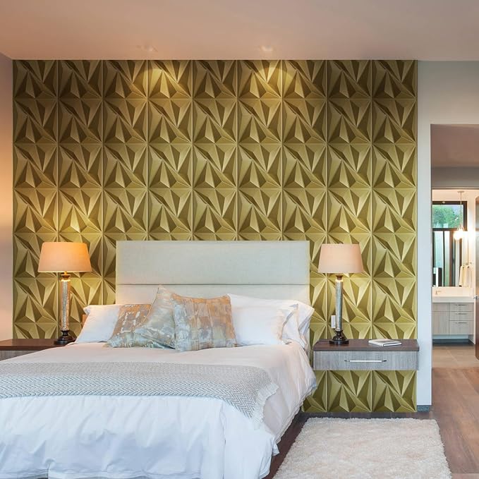 STICKGOO 3D Wall Panels Diamond, Champaign Gold, 12''x12'', 33 Pack | PVC Accent Wall Panels for Interior Wall Decor, Living Room, Bedroom, TV Background, Lobby, Cover 32.Sq.Ft - Image 4