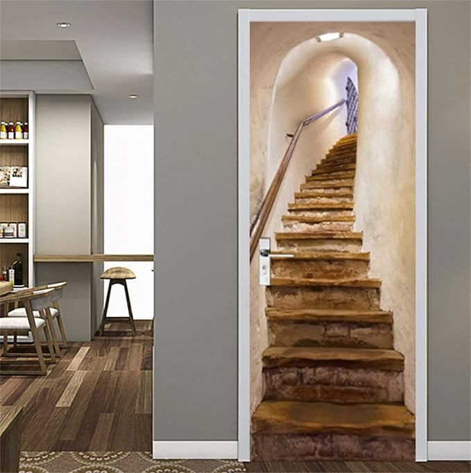 artfanke 3D Peel and Stick Door Stickers 33.5"x84.6"-Stone Ladder Door Wallpaper Murals Decal Self-Adhesive for Bedroom Home Decor (2 Sheets/Set) - Image 6