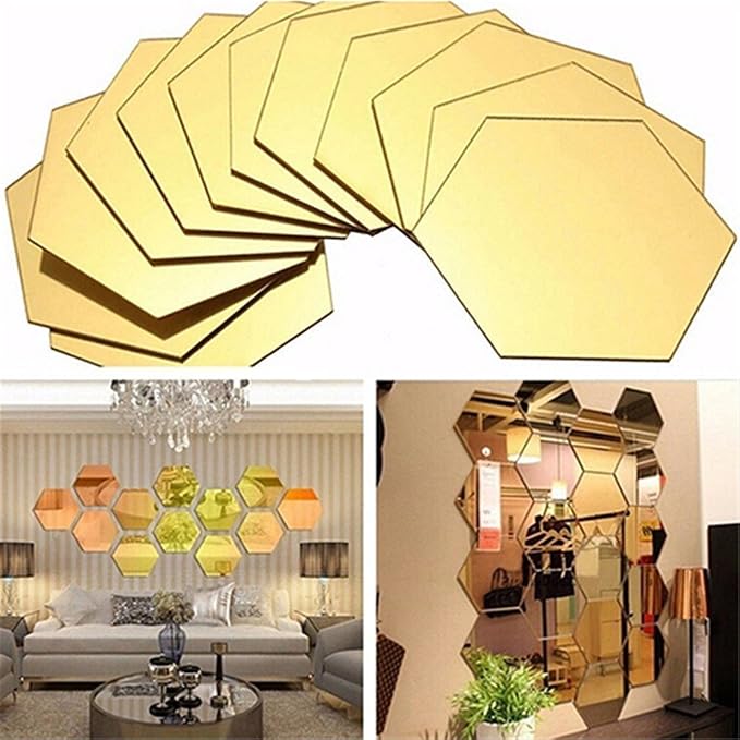 Mirror Wall Stickers - 12PCS Hexagon Art DIY Decorative Acrylic Sheet Plastic Tiles Home Living Room Bedroom Sofa TV Background Decal Decoration - Image 6