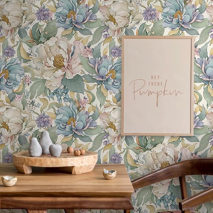 MuralPeel Dreamy Peonies Floral Vintage Roses Beige/Olive Peel and Stick Wallpaper Self Adhesive Removable Easy Peel Off Contact Paper Stick on Wall Paper for Bedroom/Renter - Image 3