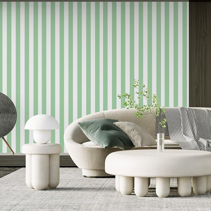Green and White Striped Wallpaper Peel and Stick Wallpaper Self-Adhesive Removable Waterproof Wall Paper for Walls Modern Vinyl Film 17.3”x480” - Image 7