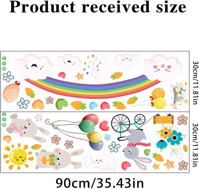 Arawat Rainbow Wall Decals for Girls Bedroom Easter Bunny Wall Murals for Living Room Décor Wall Decor Stickers & Murals 3D Rabbit Wall Art as Decorations - Image 5