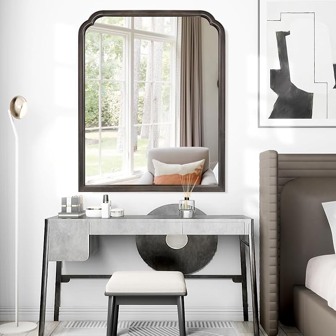 WallBeyond Wood Bathroom Mirrors for Wall Mounted, 28" x 40" Rustic Wood Frame Wall Mirrors Decorative for Living Room or Bedroom Vanity Mirror (Black) - Image 4