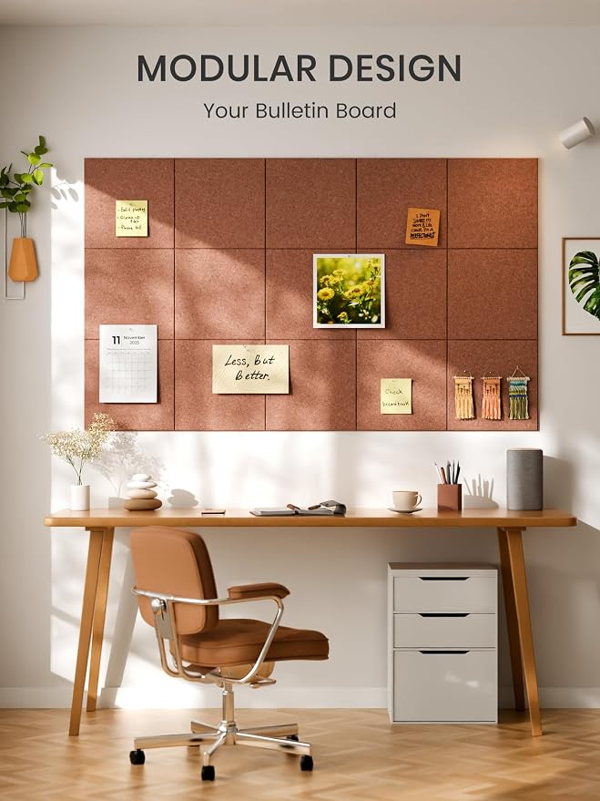 Bumusty 48"x 36" Large Felt Bulletin Board Tiles, Terracotta | 12-Pack Cork Board Alternative, Wall Decor, 30 Pushpins, 60 Adhesive Tabs, Vision Board, Office, Classroom, Home, Dorm - Image 7