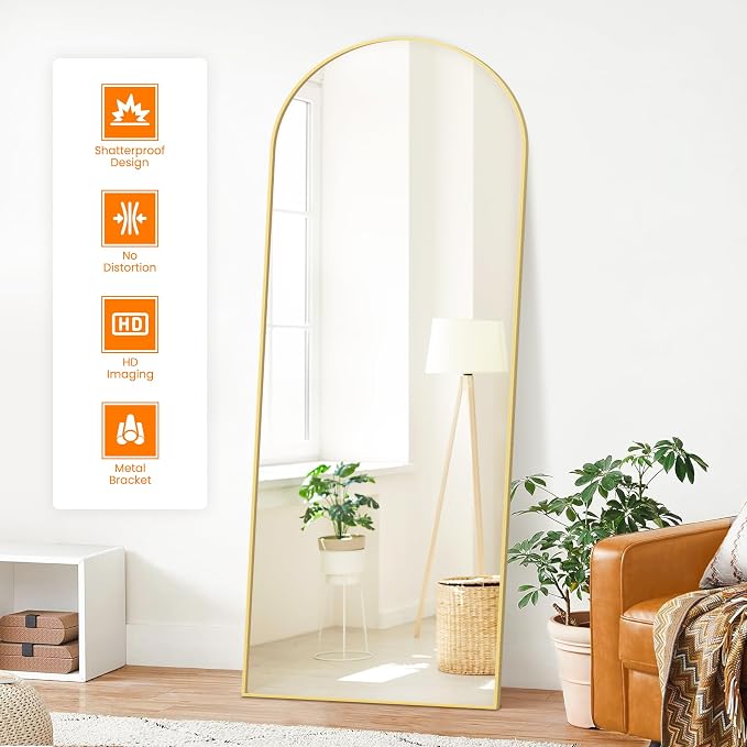 Arched Full Length Mirror, 70"x24" Standing Body Mirror for Wall, Gold - Image 2
