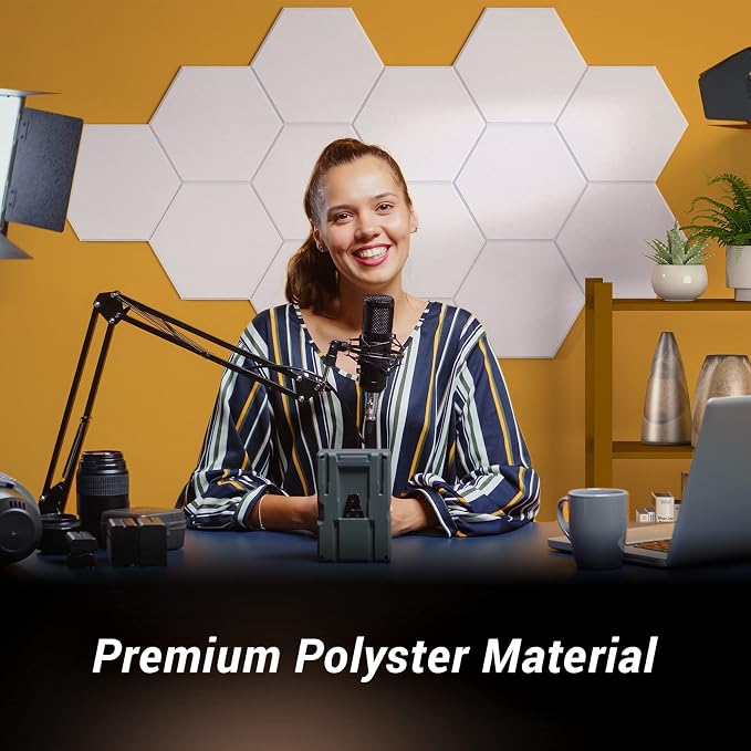 12 Pack Self-adhesive Hexagon Acoustic Panels, TONOR 12"x 10"x 0.4" High Density Sound Proof Panel for Walls, Sound Deadening Insulation Treatment Foam Panel for Recording, Podcasting, Streaming White - Image 2