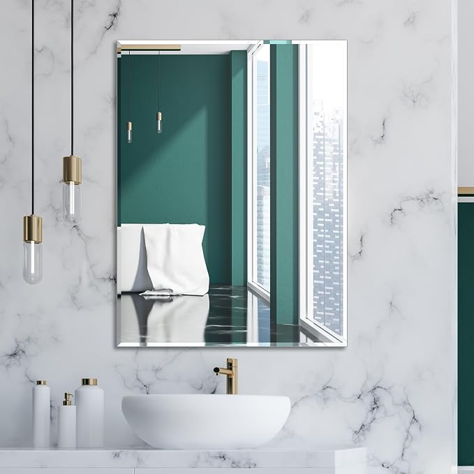 Frameless Mirror for Wall, 32" x 24" Bathroom Mirror for Over Sink by Ruomeng