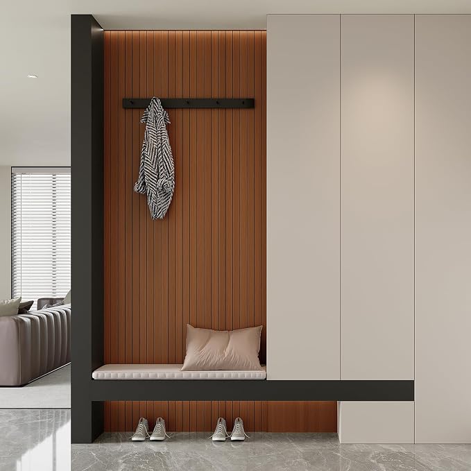 Yutianli PVC Slat Wall Panel Peel and Stick 236"x 15.7" Faux Wood Slat Panel Artificial Walnut Wood Grain Self-Adhesive Soundproof 3D Wall Panel for Walls and Ceilings - Image 4