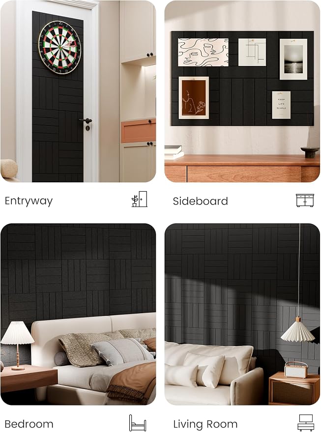 Bumusty 36"x 24" Large Felt Bulletin Board Tiles, Black | 6-Pack Cork Board Alternative, Wall Decor, 30 Pushpins, 30 Adhesive Tabs, Vision Board, Office, Classroom, Home, Dorm - Image 6