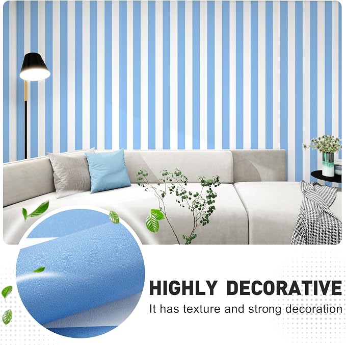 Blue and White Striped Wallpaper Peel and Stick Wallpaper Self-Adhesive Removable Waterproof Wall Paper for Walls Modern Vinyl Film 17.3”x200” - Image 3
