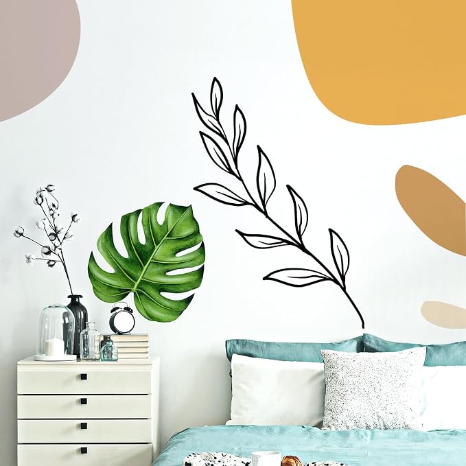 Tropical Monstera Leaf Wall Decal - Modern Abstract Plant Stickers with Geometric Shapes - Boho Minimalist Wall Decor Art for Bedroom, Living Room, Nursery - Removable Vinyl Mural for Home Decor - Image 8