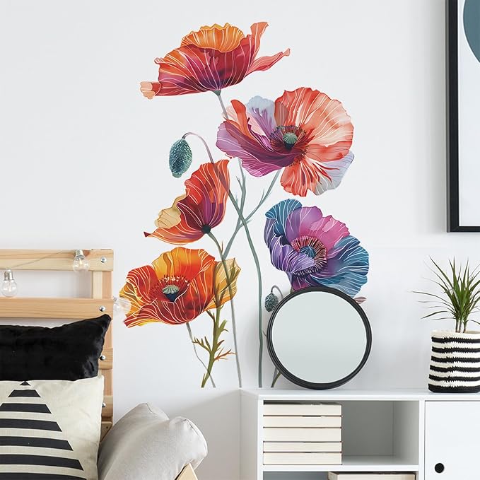 TUOKING Painted Flowers Wall Stickers PVC Removable Wall Decals | Peel and Stick Floral Wall Art Murals Home Decor for Kitchen,Bedroom,Living Room(fun-c42) - Image 6