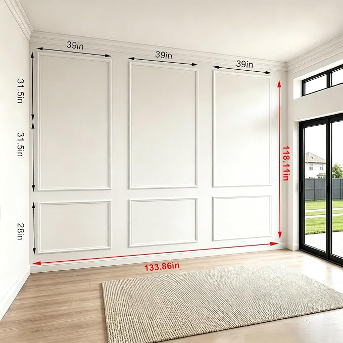 3 Sets Framed Premade Peel and Stick Wall Molding Kit – Pre-Cut Wainscoting Panels Set, Self-Adhesive Installation for Living Room, Bedroom Accent Wall Decor（63 * 39IN-39 * 28IN） - Image 7