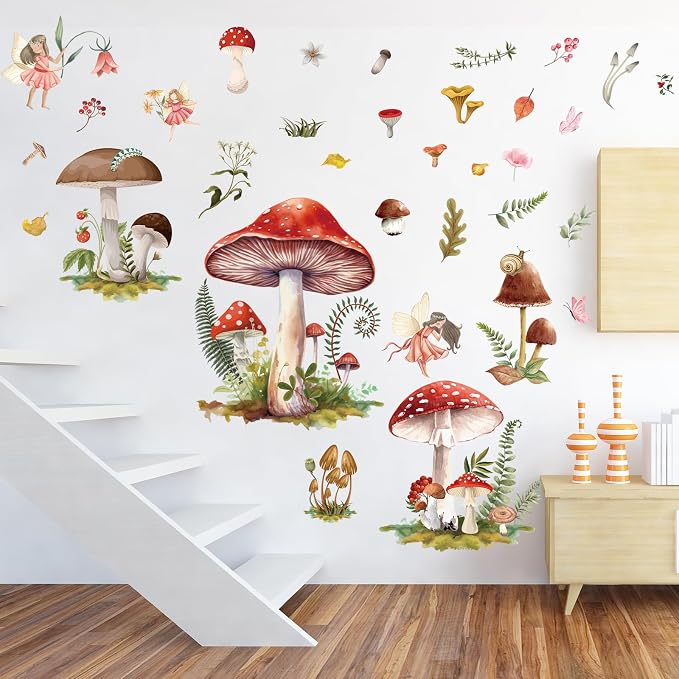 Wxiben Fairy Wall Stickers Decor, Mushroom Wall Decals Room Decor | Removable, Floral Wall Murals, Peel and Stick, for Bedroom Nursery Playroom Living Room Wall Decor - Image 5