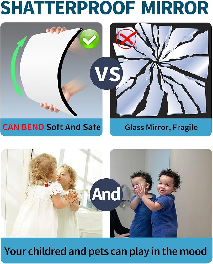 Unbreakable Full Length Wall Mirror Tiles, Over The Door Mirror, 4 PCS 14 x 12 Inch, Full Body Mirrors for Kids, Made of Shatterproof Acrylic Plastic, Long Bedroom Closet Workout Mirrors for Home Gym - Image 2