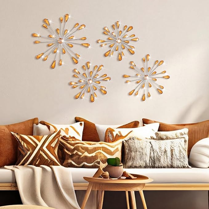 Hicarer 4 Pcs Starburst Wall Decor, Metal Wall Art, Amber - Image 6