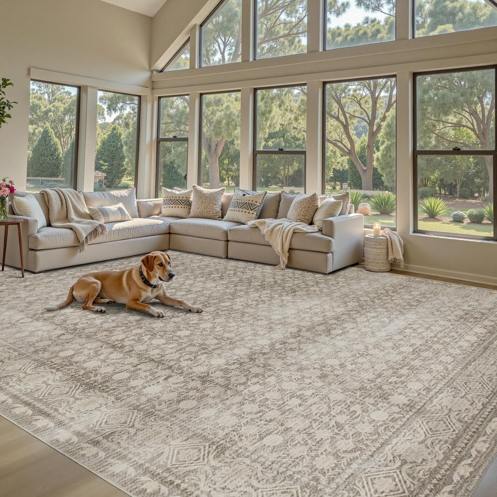 Rugxara 9x12 Extra Large Area Rug,Neutral Vintage Boho Rug for Living Room - Image 2
