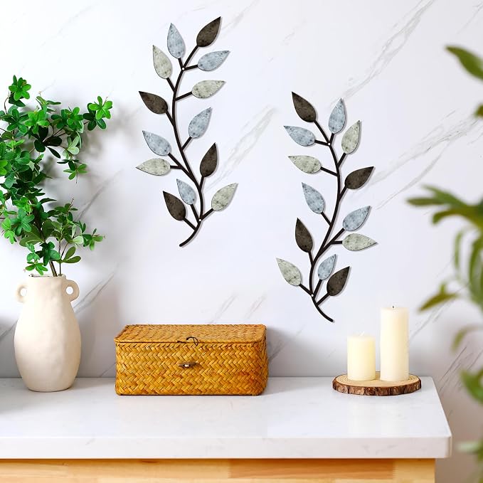 Zhengmy 2 Pcs Metal Leaf Wall Art Vine Branch Decor,Pastel Colors | Olive Branch Metal Decor for Living Room Hallway, Symmetrical Leaf Pair for Doorway Entryway, Lightweight Hanging Art Design - Image 6