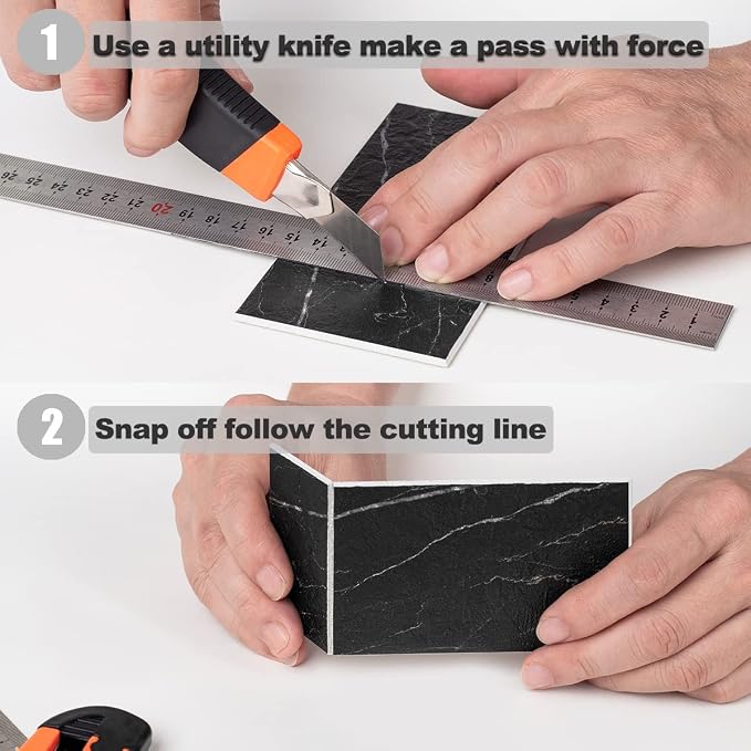 AULIGET 100 Piece Faux Stone Backsplash Peel and Stick PVC Tile, 3 Inch x 6 Inch Black Marble with White Grout Stick on Tiles for Backsplash Kitchen, Bathroom, Laundry Room, Camper, Fireplace - Image 7