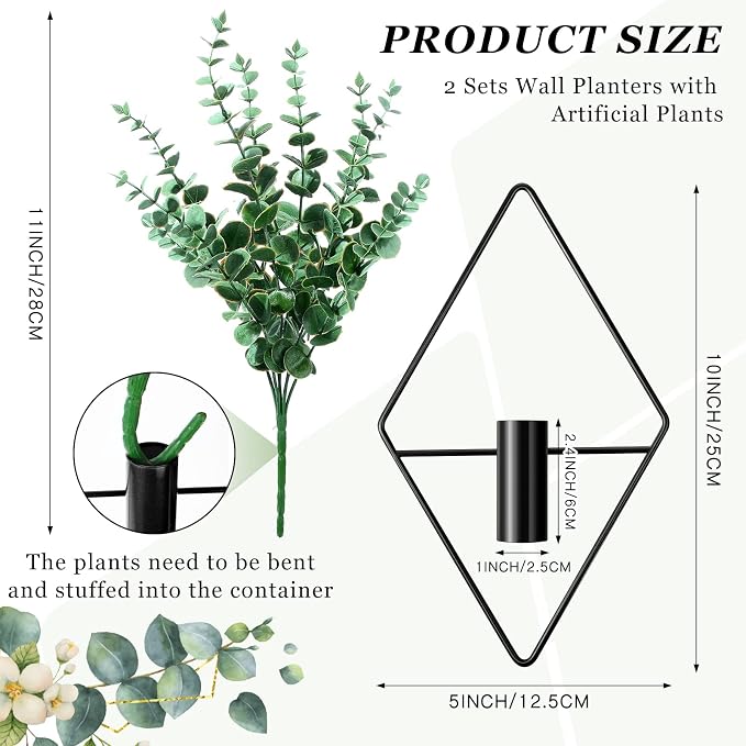 Canlierr 4 Pcs Wall Decor Hanging Planters, Eucalyptus, Black - Image 2