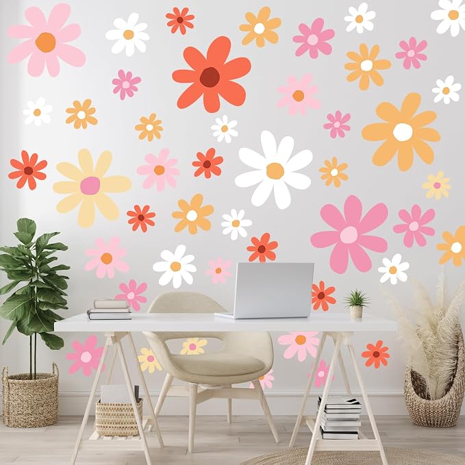 TaoBary 12 Sheet Colorful Daisy Wall Sticker Decal Big Flower Wall Sticker | Big Flower Floral Wall Decals, Daisy Bedroom Room Decor, Pink Orange White, Removable Peel and Stick, Nursery Home Wall Decor - Image 6