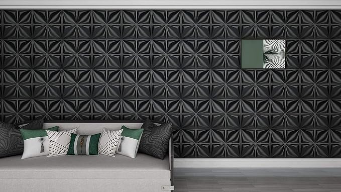 Art3d Matt Black 3D Wall Panel PVC Flower Design Cover 32 Sqft, for Interior Wall Decor in Living Room,Bedroom,Lobby,Office,Shopping Mall - Image 2