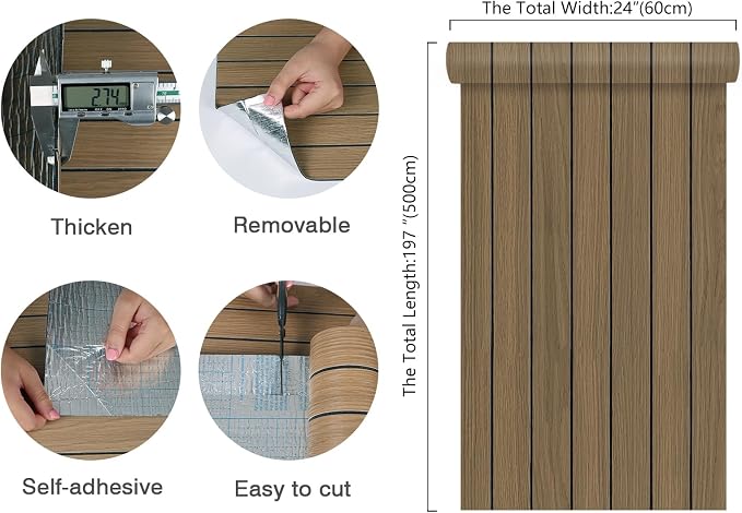 CHIHUT Extra Wide Light Brown Wood Wall Panels Peel and Stick Self Adhesive Flexible Wood Panel for Living Room Bedroom Rustic Thick PVC Foam Slat Wall Paneling for Farmhouse Office Studios 24"x197" - Image 8