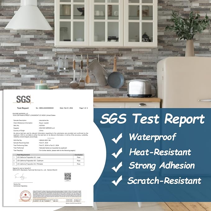 5 - Sheets Peel and Stick Wood Metal Tile Backsplash, Stick on Tiles for Backsplash Kitchen, Bathroom, Laundry Room, Camper, Fireplace (12'' X 12'', Light Wood) - Image 4