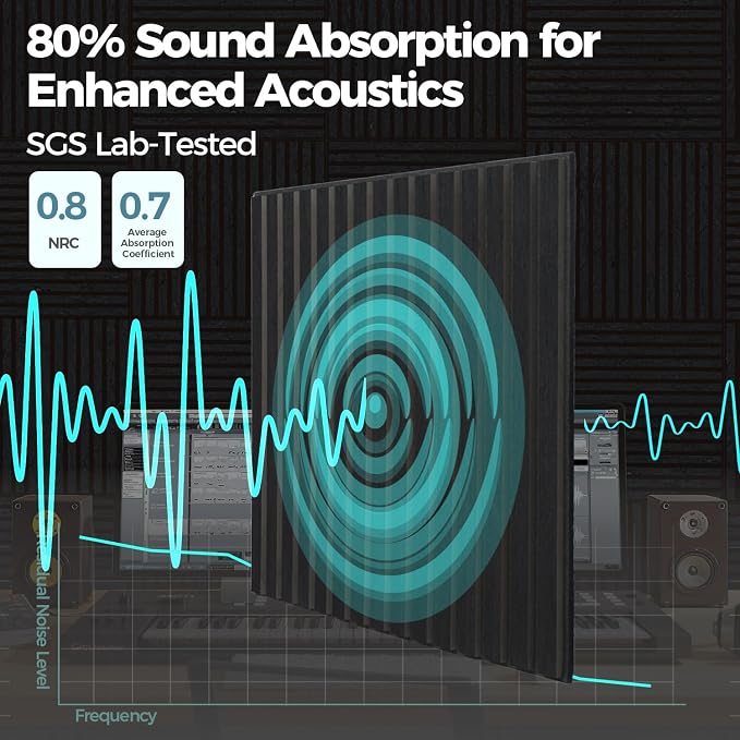 AKUMAX 4-Pack Wood Slat Acoustic Wall Panels, 23.6 x 23.6 in 3D Sound-Absorbing Panels for Walls & Ceilings, Fire-Retardant, FSC-Certified Materials, 15.5 Sq Ft, Black Oak - Image 5