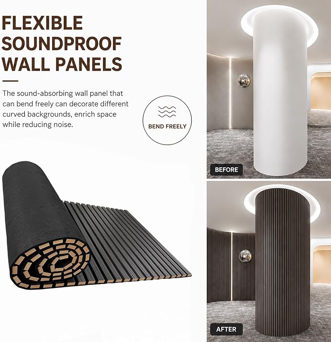 Acoustic Wood Panels for Wall,3D Flexible Fluted Sound Slat Panel,Dark Grey | Soundproof ,Absorbing,Noise Cancelling,94.5 x 23.6in - Image 6