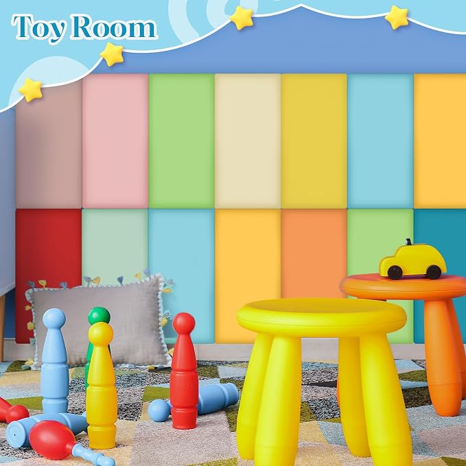 Hahafelt Wall Padding for Playroom Peel and Stick Headboard 3D Anti Collision Upholstered Wall Panels Self Adhesive Headboard(15.75" X 7.87" X 1.18",Rainbow Colors,12 Pack) - Image 4