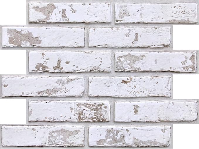 3D Peel and Stick Faux Brick Wall Panels 15.7" x 11.8" 10-Pack | Vintage White, Brick-Look Wall Sticker, Thin Lightweight PVC Self Adhesive Wall Tiles for Interior Decor, Cover 12.9 sq ft - Image 9