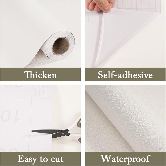 17.7"x 197" Peel and Stick Wallpaper White Contact Paper Self-Adhesive Thick Removable Waterproof Wallpaper Vinyl for Cabinets Countertops Bathroom Kitchen Wall Decor - Image 6