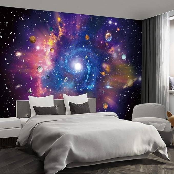Planet wall murals Peel and Stick self Adhesive Galaxy Wallpaper for Bedroom Nursery Room - 85"x118" by Fightal