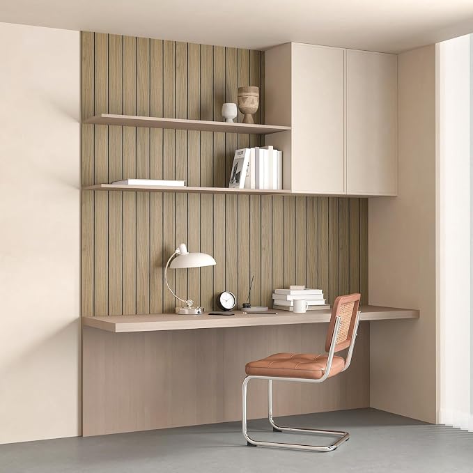 CHIHUT Wood Slat Wall Panel Peel and Stick Light Brown kitchen Island Celling Wallpaper Decorative 3D Thicken Foam Soundproof Wood Paneling Roll for Interior Wall Décor TV Background Farmhouse 12"x79" - Image 3