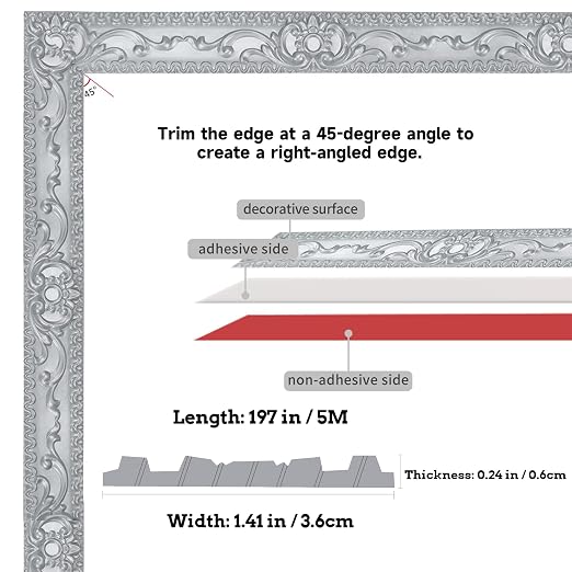 Flexible Wall Trim, Self Adhesive Peel and Stick Molding, Cabinet Border, Mirror Frame Trim (Silver) - Image 2