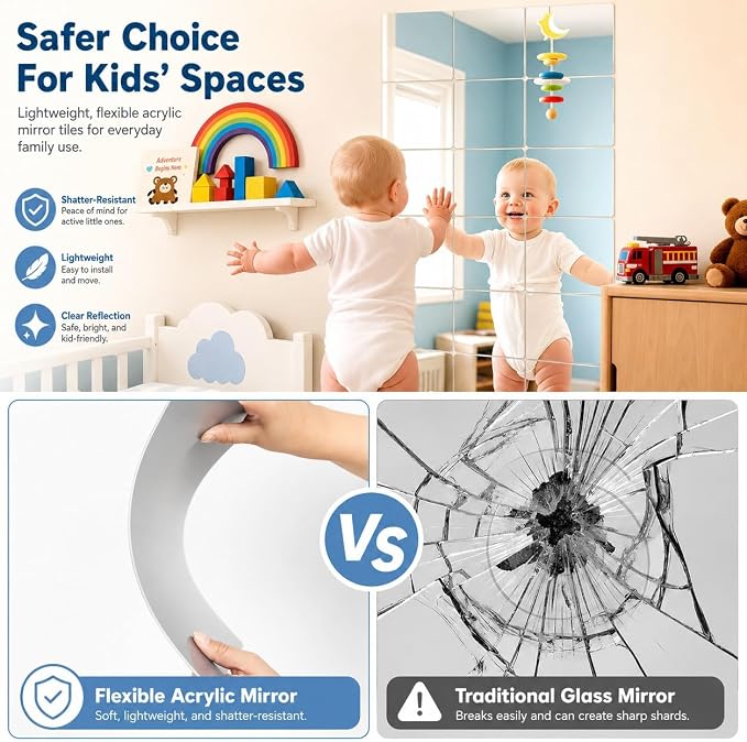 10 Packs Peel and Stick Mirrors for Wall, 11.8" x 11.8" Mirror Tiles - Image 3